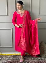 Viscose Chanderi Bright Pink Traditional Wear Embroidery Work Readymade Straight Suit